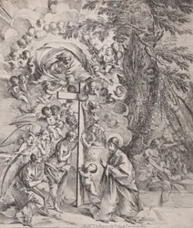Sen św. Józefa, który śpi po prawej stronie, Dziewica z Dzieciątkiem przy krzyż..., ca. 1635-37.