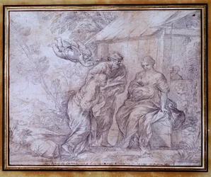 Powrót Hagar, egipskiej niewolnicy Sary, żony Abrahama. XVII wiek. Wymiary 0,27 x 0,33 m. Muzeum Luwru