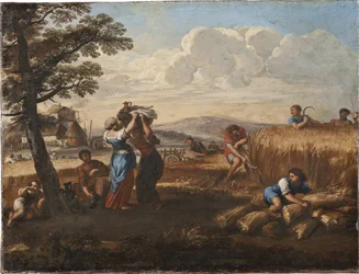 Pejzaż ze żniwami - Pejzaż ze żniwami, Cortona, Pietro da (1596-1669) (Pierre de Cortona). Olej na płótnie. Rozmiar: 50x65cm. Muzeum Narodowe w Sztokholmie