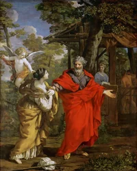 Powrót Hagar - Pietro da Cortona (1596-1669). Olej na płótnie, ok. 1637. Wymiar: 124x99,5 cm. Muzeum Historii Sztuki, Wiedeń
