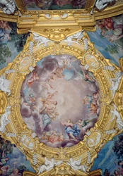 Sala di Apollo Sala Apollo detal dekoracji sufitu przedstawiający Cosimo I de Medici 1519-74 przedstawiany Apollo, fresk z ok. 1647