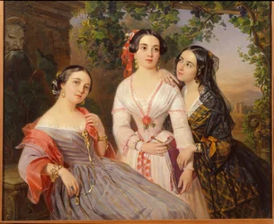 Portraits des soeurs la comtesse Elisabeth Salias de Tournemire (1815-1892), Sophia Soukhovo Kobylina (Souchovo-Kobylina) (1825-1867) et Eudokia Petrovo Solovovo - Peinture de Pimen Nikitich Orlov (1812-1863), olej na płótnie