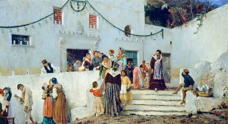 Świętowanie, Pio Joris (1843-1921), olej na płótnie, 93x160 cm