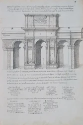 Łuk Klaudiusza w Rzymie, rysunek, ze Starożytności rzymskich, autorstwa Pirro Ligorio (1513-1583)