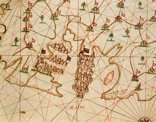 Wyspa Malta, z portolańskiego atlasu składającego się z sześciu map autorstwa Placido Caloiro i Francesco Olivy, Pergamin. 1646.