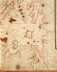 Peloponez, z portolańskiego atlasu składającego się z sześciu map, autorstwa Placido Caloiro i Francesco Oliva, Pergamin. 1646.