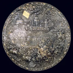 Król Jan III Sobieski (1624-96) Tarcza wróżenia (złocone żelazo i srebro)