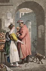 Sprzedawca pomarańczy w Warszawie, ok.1810 (kolorowy grawerunek)