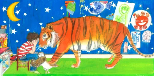 Albert Tiger i sowa, 2019 (akwarela i gwasz na papierze)