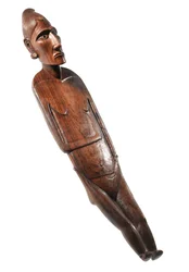 Postać kobieca (moai papa) z Rapa Nui (Wyspa Wielkanocna) (drewno, kość i obsydian)