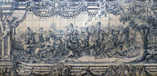 Aleksander Wielki (356-323 p.n.e.) walczący z Persami - panel z azulejos z Lizbony, ok. 1745 - Narodowe Muzeum Azulejos, Lizbona (Portugalia)