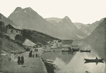 Mundal, nad Fjaerlandsfjorden, Sogn, Norwegia, 1895.