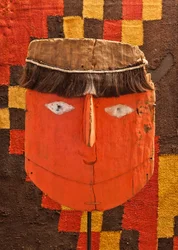 Maska pogrzebowa / Peru, kultura Chancay. (Włosy, malowane drewno)