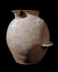 Prehistoria: polichromowany ceramiczny wazon z Jerycha. 3000-2100 pne. Amman, Muzeum Archeologiczne, Jordania