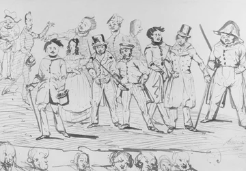 Honore de Balzac (1799-1850) wraz z bohaterami "La Comedie Humaine", 1838 r.