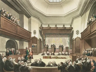 Court of Common Pleas, Westminster Hall, z „Mikrokosmosu Londynu”, ryt. J. C. Stadler (fl.1780-1812), wyd. R. Ackermann (1764-1834) 1808 (akwatinta)