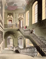 Hall and Staircase w British Museum, z książki „Microcosm of London” wydanej przez R. Ackermanna 1808