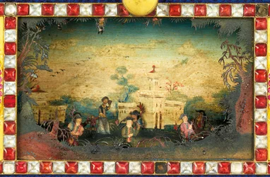 Cesarski chiński uderzający, muzyczny i automatyczny zegar „Jardiniere”, warsztaty w Kantonie, okres Qianlong (1736-1795), koniec XVIII wieku (ormolu, emalia i zestaw past)