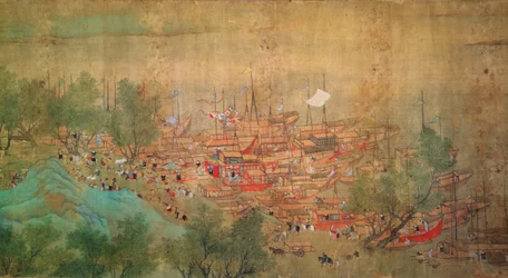 Wycieczka cesarza Kang Shi po Kiang-Han w 1699, po Chaio Ping Chen (1661-1722) (tusz i kolor na papierze z jedwabiem)