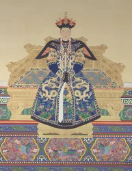 Cesarzowa Xiao Cheng Ren (1653 - 1674), pierwsza małżonka cesarza Kangxi z dynastii Qing (tusz i kolor na jedwabiu)