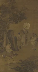 Premier Yang Su i pracowita młodzież, XVII-XVIII wiek (tusz i kolor na jedwabnym panelu)