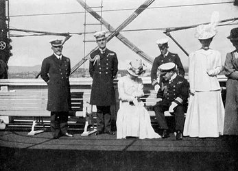 Na pokładzie królewskiego jachtu Victoria and Albert III, Christiania Oslo, Norwegia, 1908.
