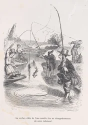 Falująca woda zdaje się kpić z naszego nieszczęścia. z Małych Miseries of Human L..., 1843.