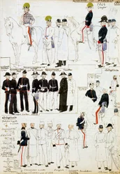Mundury Księstwa Modeny z 1849 r., płyta z kolekcji szkiców wojskowych Cenni Codex akwarelą