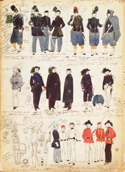 Różne włoskie mundury w powszechnym użyciu w latach 1847-1870 przez Quinto Cenni, kolorowa płyta