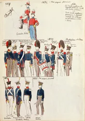 Różne mundury, Quinto Cenni, kolorowa tablica, ok. 1834-1841