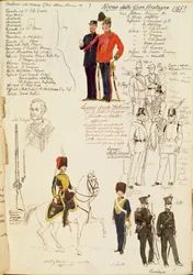 Różne mundury Królestwa Wielkiej Brytanii, kolorowa tablica autorstwa Quinto Cenni