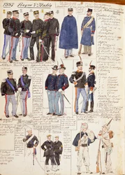 Różne mundury Królestwa Włoch, kolorowa tablica autorstwa Quinto Cenni