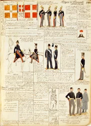 Różne mundury Królestwa Sardynii, kolorowa tablica autorstwa Quinto Cenni