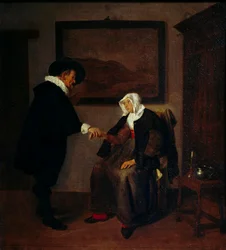 Obraz konsultacyjny Quiringha Gerritsza Van Brekelenkama (ok. 1620-1668). Słońce 0,57x0,52 m²
