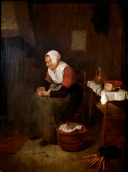 Portret starej kobiety Malarstwo Quinringh (Quiringh) Gerritsz Van Brekelenkam (1620-1668) XVII-wieczne Muzeum Prado w Madrycie