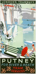 „Putney, dla rzeki i Heath”, plakat London County Council LCC Tramways, 1932