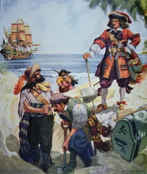 Wódz piratów zakopujący skarb (kolor lito)