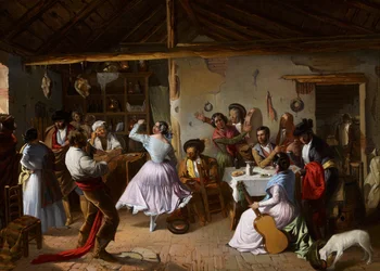Taniec w Country Inn - Benjumea, Rafael (ok. 1825-ok. 1887) - 1850 - Olej na płótnie - 46x65 - Muzeum Carmen Thyssen, Malaga