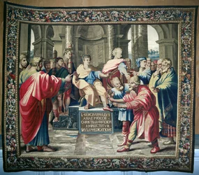 Gobelin przedstawiający Dzieje Apostolskie. Oślepienie Elimasa, utkany w warsztacie w Beauvais pod kierunkiem Philippe