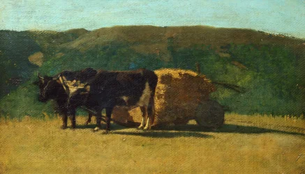 Czarne woły ciągnące wóz, autorstwa Raffaella Sernesiego (1838-1866)