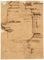 Szkic głównego belkowania Łuku Septymiusza Sewera, Rzym (pióro i brązowy tusz, na kalce olejnej)
