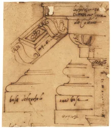 Szkice różnych elementów Łuku Konstantyna, Rzym (pióro i brązowy tusz, na kalce olejnej)