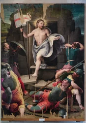 Zmartwychwstanie Chrystusa, di Raffaellino del Colle (olej na panelu)