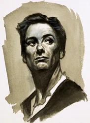Sir John Gielgud jako Hamlet (gwasz na papierze)