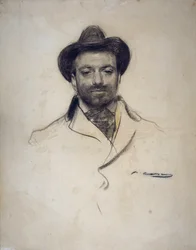 „Portret hiszpańskiego malarza i fotografa Jose Marii Serta (1874-1945)”” Rysunek węglem autorstwa Ramona Casasa (1866-1932) 1904 Kolekcja prywatna