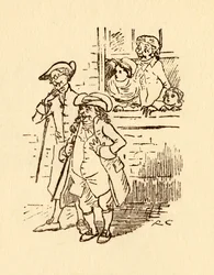 Przechodnie patrzą, jak John Gilpin przejeżdża obok, 1878, c1918.
