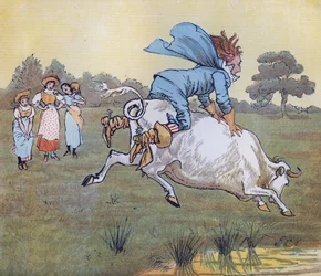 Nikt cię nie pytał, sir, powiedziała. Ilustracja autorstwa Randolpha Caldecotta do rymowanki „Mleczarka”.