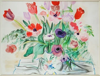 Anemony i tulipany (akwarela na papierze)