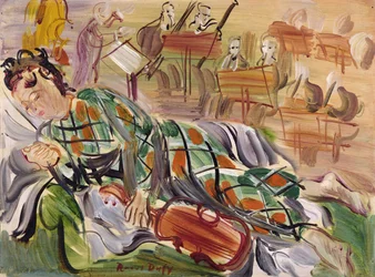 Berthe jako arlekin (olej na płótnie)