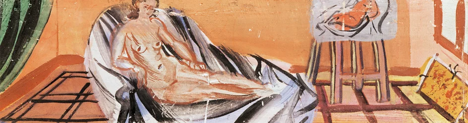 Leżący akt w pracowni artysty (olej na płótnie)